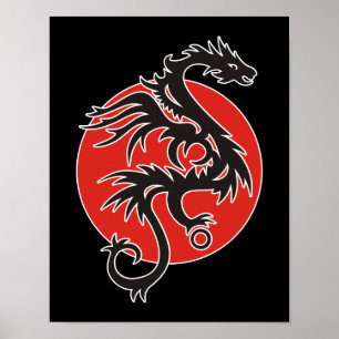 Póster Dragon Sun - blanco rojo negro + tus ideas