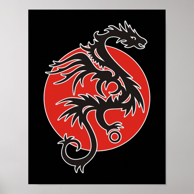 Póster Dragon Sun - blanco rojo negro + tus ideas (Frente)