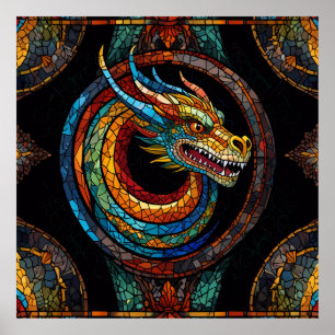 Póster Dragon Swirl en diseño de mosaico multicolor