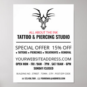 Póster Dragon Tattoo, Tattoo & Body Piercing Studio
