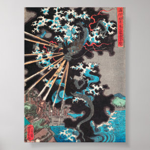 Póster Dragón tormentoso de Utagawa Yoshikazu (siglo XIX)
