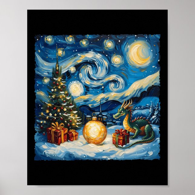 Póster Dragon Van Gogh Style Starry Night Navidades Wint (Frente)