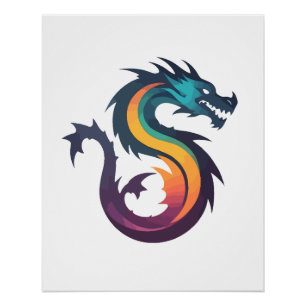 Póster Dragon Vector Art Animal Moderno Ciudad Urbana Grá