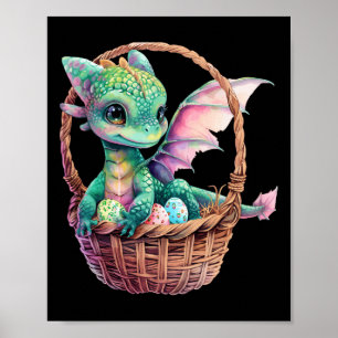 Póster Dragón verde dulce caza de huevos de pascua amor d