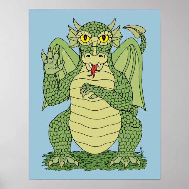 Póster Dragón verde lindo (Frente)