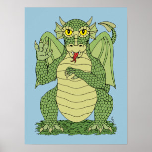 Póster Dragón verde lindo