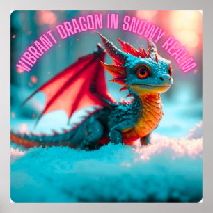 Póster Dragón vibrante en un Poster de Realm nevado