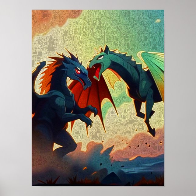 Póster Dragon vs Pegasus - Fantasy Art (Frente)