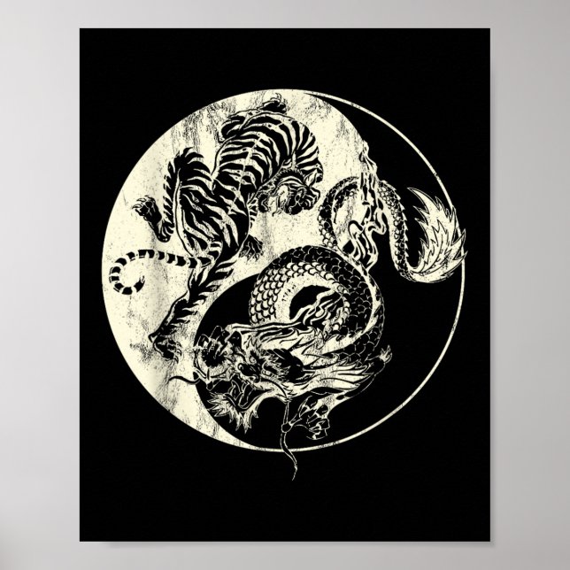 Póster ¡Dragón Vs Tatuaje Tigre! Yin Y Yang Beast Fight (Frente)