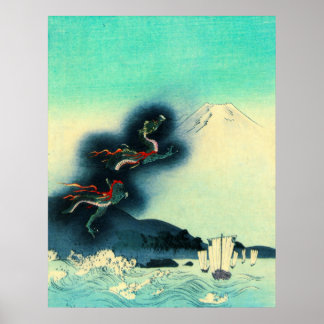 Póster Dragón y el Monte Fuji 1910