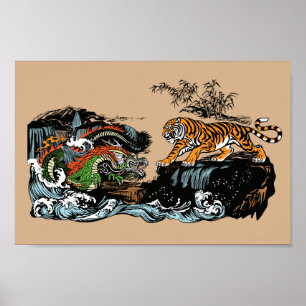 Póster Dragón y tigre chinos