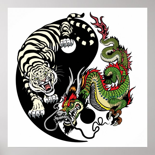 Póster dragón y tigre yin yang (Frente)