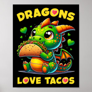 Póster Dragones aman los tacos cute cinco de maya comida