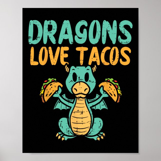 Póster Dragones aman los tacos cute cinco de maya comida  (Frente)