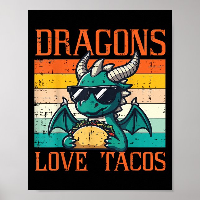 Póster Dragones Aman Tacos Graciosa Comida Mexicana Fiest (Frente)