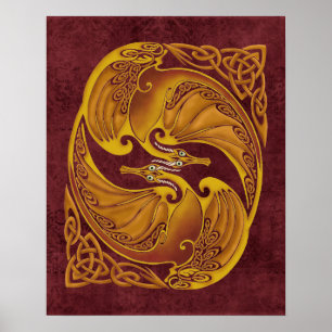 Póster Dragones celtas ornamentales
