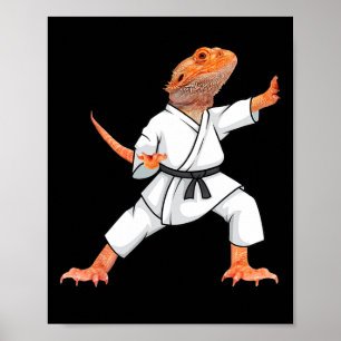 Póster Dragones con barba divertidos haciendo Karate Samu