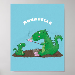Póster dragones cortos asando malvaviscos personalizado