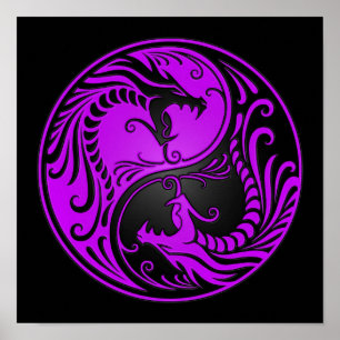 Póster Dragones de Yang morado y negro