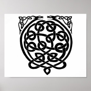 Póster Dragones del Nudo Celta - Blanco y Negro
