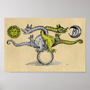 Póster Dragones dorados y plateados