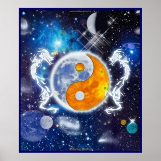 Póster Dragones espirituales Yin-Yang Deep Space Fantasy 