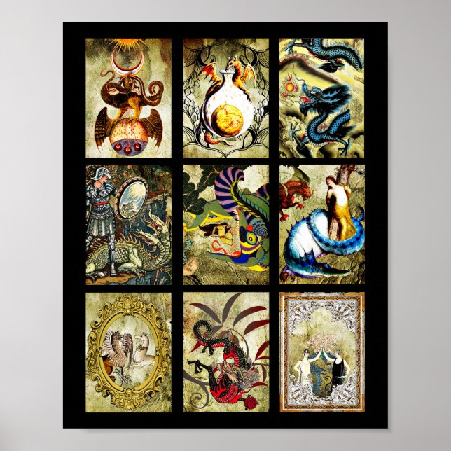 Póster Dragones Maiden Caballeros Fantasy cuento de hadas (Frente)