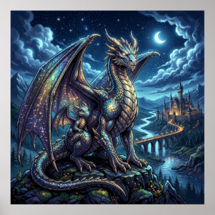 Póster Dragones Padre e Hijo Celestiales a la Luz de la L