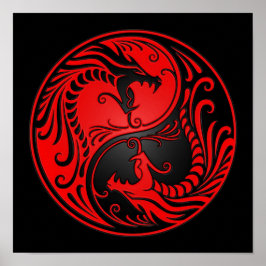 Póster Dragones Yang de Yin Rojo y Negro