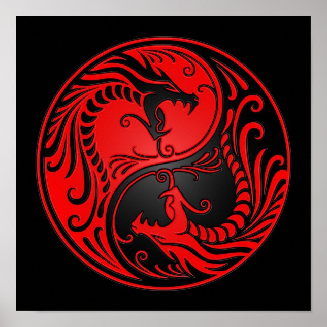 Póster Dragones Yang de Yin Rojo y Negro (Frente)