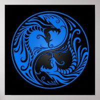 Dragones Yang Yin azul y negro