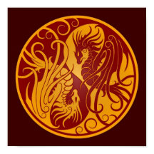 Dragones Yang Yin Yang amarillos y rojos voladores