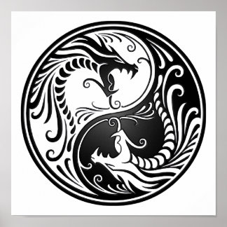Póster Dragones Yin Yang de personalizable Negro