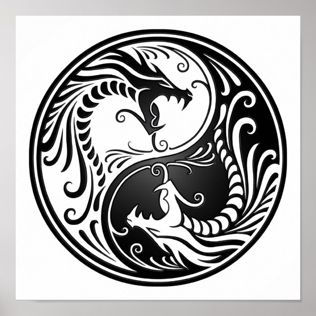 Póster Dragones Yin Yang de personalizable Negro (Frente)
