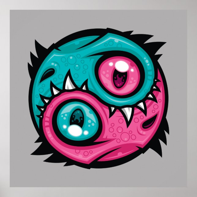 Póster Dragones Yin Yang Rosa y Turquesa (Frente)