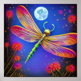 Póster Dragonfly and moon