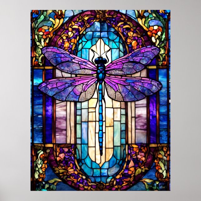 Póster Dragonfly de vidrio manchado (Frente)