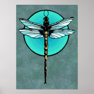 Póster Dragonfly in Turquoise Circle