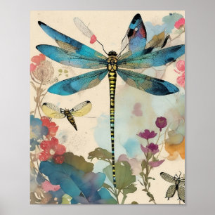 Póster Dragonfly Mixed Media Collage Ephemera Decoupage