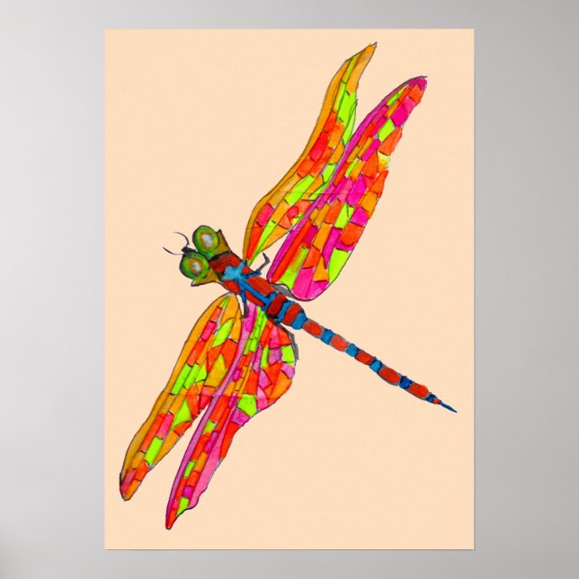 Póster Dragonfly neon watercolor illustration (Frente)