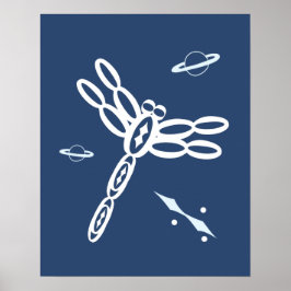 Póster Dragonfly y el espacio exterior Rift azul y blanco