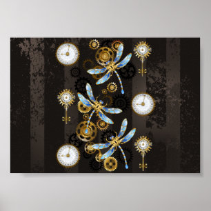 Póster Dragoniscos de Steampunk sobre fondo rayado marrón