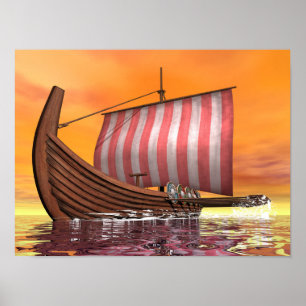 Póster Drakkar o nave de vikingo - 3D rinden