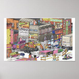 Póster Drama en la esquina de Broad & Charles Poster