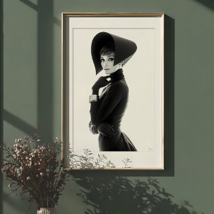 Póster Drama escultural: Icono de la moda monocroma