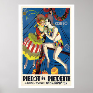 Póster Drama Silencioso de Pierrot y Pierrette 1924 Vinta