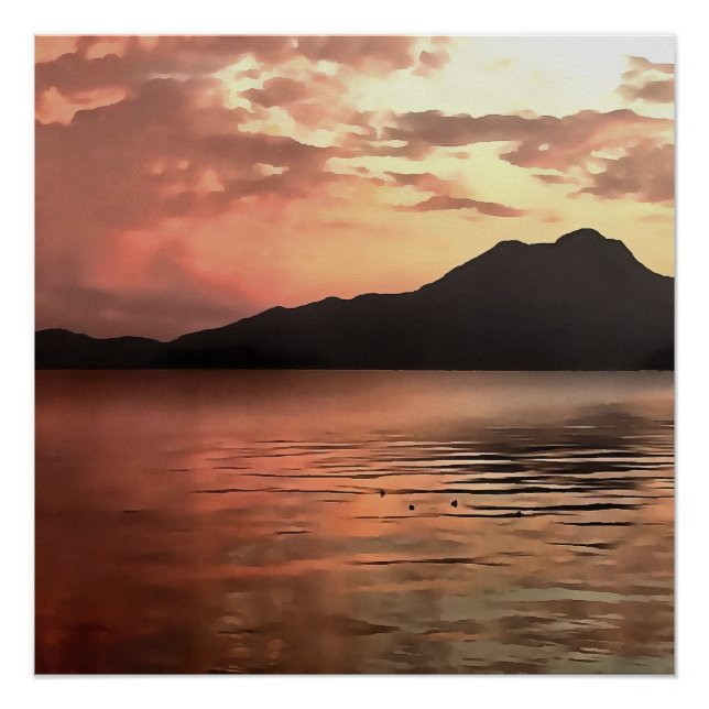 Póster Dramática puesta de sol en el paisaje de Koycegiz (Anverso)