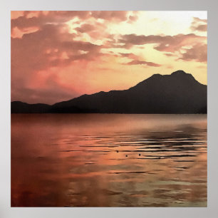 Póster Dramática puesta de sol en el paisaje de Koycegiz