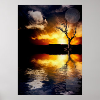 Póster Dramática puesta de sol sobre un lago tranquilo
