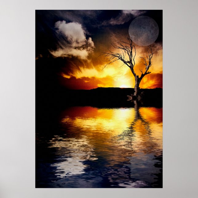 Póster Dramática puesta de sol sobre un lago tranquilo (Frente)